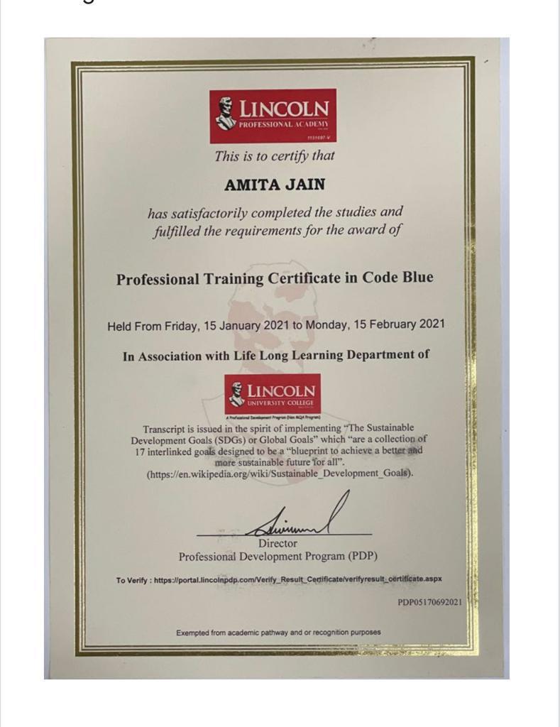 personal training certificate in Blue Code-Amita Jain